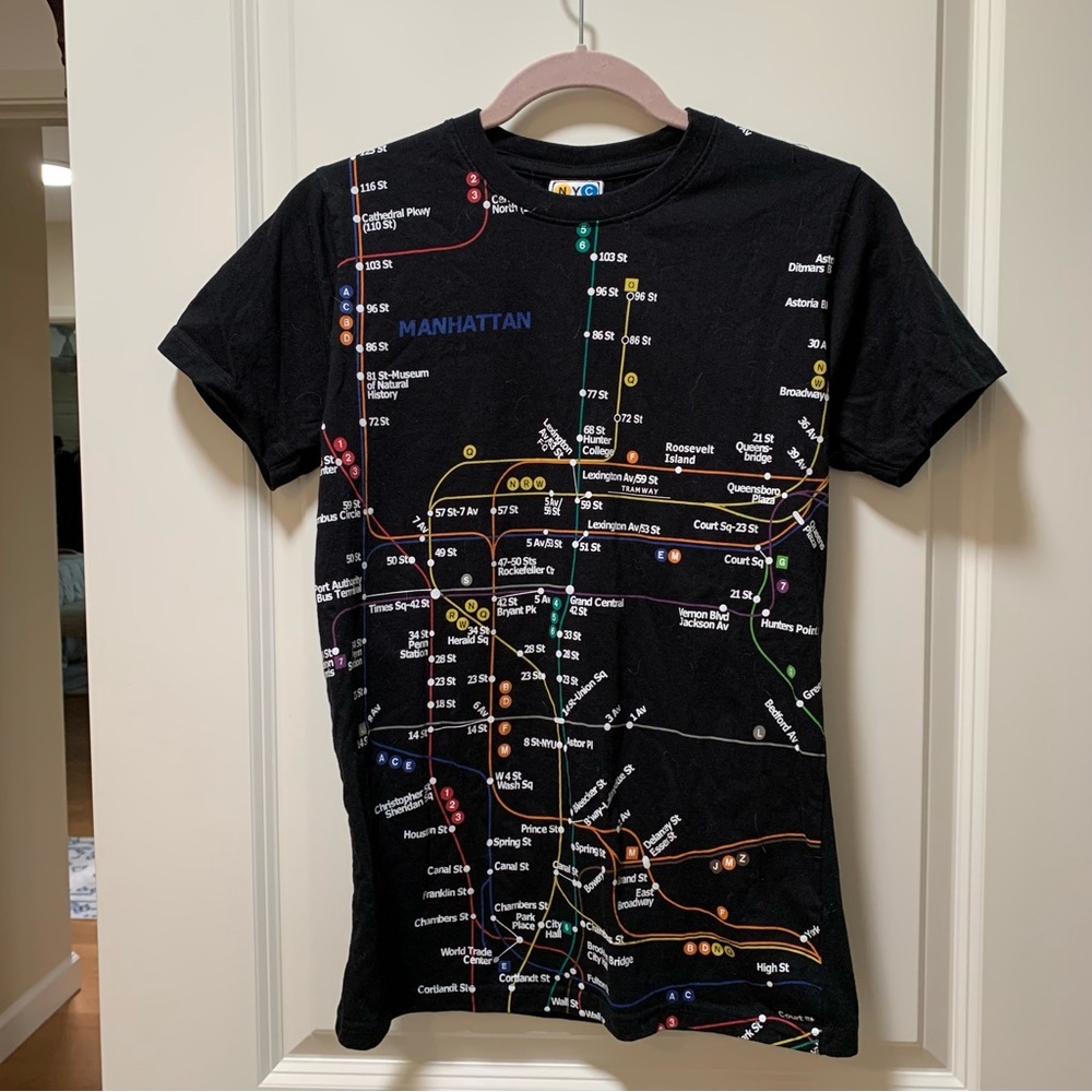 New York City subway tee shirt. Shine Small. Real subway lines. 100% cotton